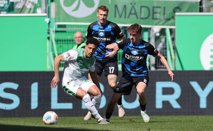 Ltaief Sayfallah - Müller Ruben , SpVgg Greuther Fürth-SC Paderborn 07 , 2.Bundesliga , Fußball , in Sportpark Ronhof Thomas Sommer Stadion, in Fürth , Bayern , Deutschland. April 05 , 2026 . Photo by: Davide Elias IPA Photo Pressefoto DENL Copyright: xDavidexEliasx