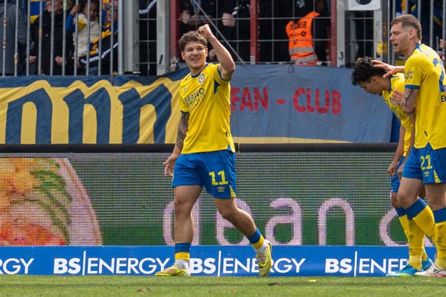 Deutschland: Fussball, 2. Bundesliga, 28. Spieltag 2025 26, Eintracht Braunschweig - 1. FC Nürnberg am 05.04. in Braunschweig, Eintracht-Stadion: Tor Jovan Mijatovic (Eintracht Braunschweig 11) Jubel Freude Emotionen Torjubel 1:1