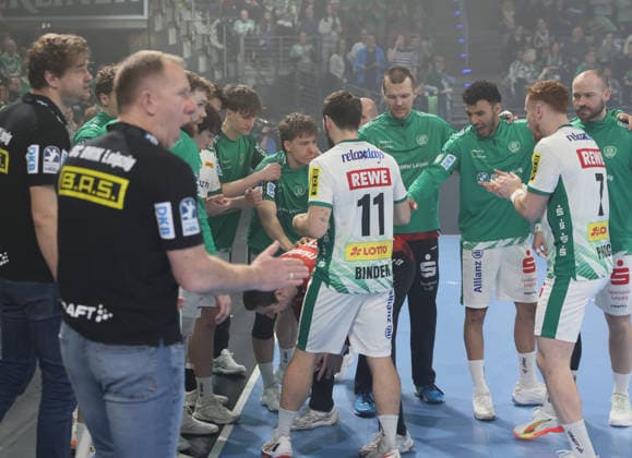 GER HBL Saison 2025 2026 FÜCHSE Berlin vs SC DhfK Leipzig, 05.04.26, Max-Schmeling-Halle, Berlin, Einschwören, vor dem Spiel, Team SC DhfK Leipzig