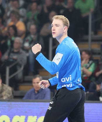 GER HBL Saison 2025 2026 FÜCHSE Berlin vs SC DhfK Leipzig, 05.04.26, Max-Schmeling-Halle, Berlin, Lasse LUDWIG (Füchse Berlin 1), Emotion, Faust, nach erfolgreicher Parade
