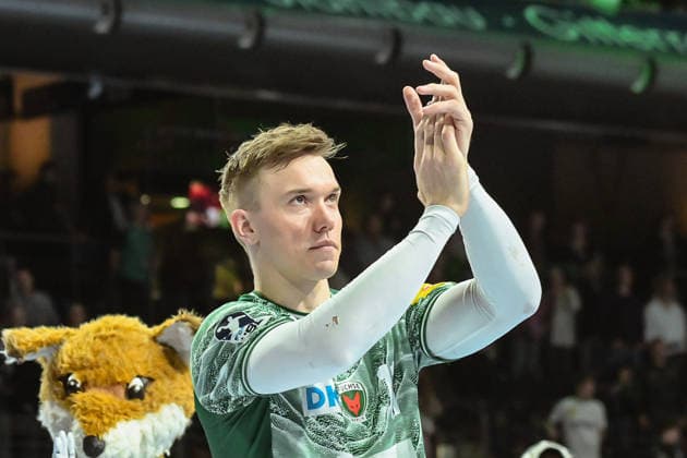 05.04.2026, xlakx, Handball Daikin HBL, Fuechse Berlin - SC DHfK Leipzig v.l. Lasse Andersson (Fuechse Berlin) Jubel ueber den Sieg, Jubel nach Spielende Berlin