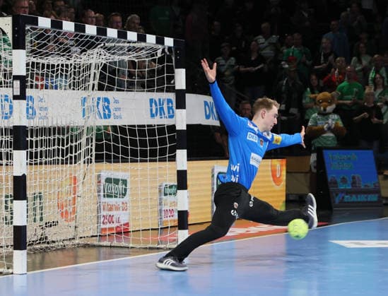 GER HBL Saison 2025 2026 FÜCHSE Berlin vs SC DhfK Leipzig, 05.04.26, Max-Schmeling-Halle, Berlin, Lasse LUDWIG (Füchse Berlin 1), Torhüter, Parade