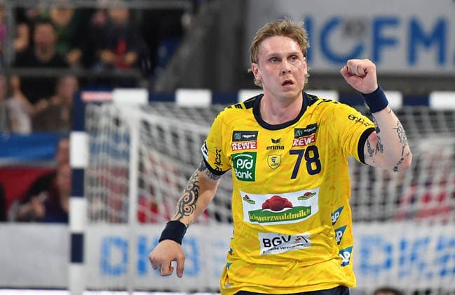 05.04.2026 - Handball - 1. Bundesliga DAIKIN HBL - Saison 2025 2026 - 27. Spieltag: HC Erlangen Metropolregion Nürnberg HCE - Rhein-Neckar Löwen - OGo - xogox - Edwin Aspenbäck (78, Rhein Neckar Löwen ) Jubel Freude