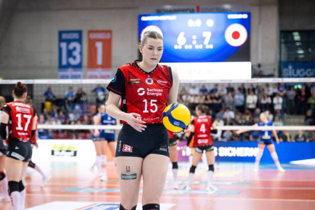 Marta Kamelija Levinska (Dresdner SC, 15) GER, Allianz MTV Stuttgart - Dresdner SC, Volleyball Bundesliga, VBL, Spielzeit 2025 2026, Playoffs Halbfinale, Spiel 1, 05.04.2026 GER, Allianz MTV Stuttgart - Dresdner SC, Volleyball Bundesliga, VBL, Spielzeit 2025 2026, Playoffs Halbfinale, Spiel 1, 05.04.2026 Stuttgart Copyright: xSandyxDinkelackerx EP_SDR