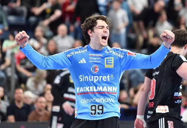 05.04.2026 - Handball - 1. Bundesliga DAIKIN HBL - Saison 2025 2026 - 27. Spieltag: HC Erlangen Metropolregion Nürnberg HCE - Rhein-Neckar Löwen - OGo - xogox - Tin Herceg (99, HC Erlangen HCE ) Jubel Freude