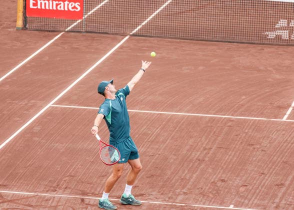 HOUSTON, TX - APRIL 05: Tommy Paul (USA) serves the ball during the singles finals of the Men™s Clay Court Championship on April 5, 2026 at River Oaks Country Club in Houston, Texas. (Photo by Leslie Plaza Johnson Icon Sportswire) TENNIS: APR 05 US Men s Clay Court Championship EDITORIAL USE ONLY Icon260405074