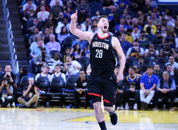 NBA, Basketball Herren, USA Houston Rockets vs Golden State Warriors in San Francisco SAN FRANCISCO, CALIFORNIA - APRIL 5: Alperen Sengun (28) of Houston Rockets reacts during NBA game 39 between Houston Rockets and Golden State Warriors in San Francisco at Chase Center on April 5, 2026 in San Francisco, California, United States. Tayfun Coskun Anadolu California United States. Editorial use only. Please get in touch for any other usage.  Copyright: x2026xAnadoluxTayfunxCoskunx