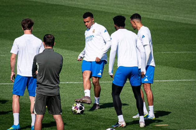 Real Madrid CF s Kylian Mbappe during the training session prior to the Champions League Quarter-finals, first leg against Bayern Munchen. April 6, 2026. (2026040615)