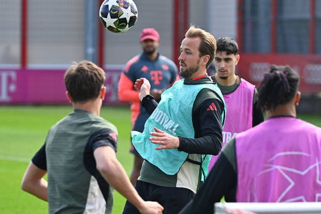 Harry KANE (Bayern Muenchen), am Ball,Akion. Abschlusstraining am 06.04.2026. Fussball Champions League,Saison 2025 26, Viertelfinale Real Madrid - FC Bayern-Muenchen. Â