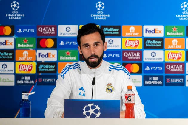 06.04.2026, Fussball UEFA Championsleague 2025 2026: Vor dem Viertelfinale, Real Madrid - FC Bayern München, Am Vortag des Spieles Pressekonferenz von Real Madrid im Estadio Bernabeu in Madrid (Spanien), Trainer Alvaro Arbeloa (Real Madrid) bei der PK vor den Journalisten.