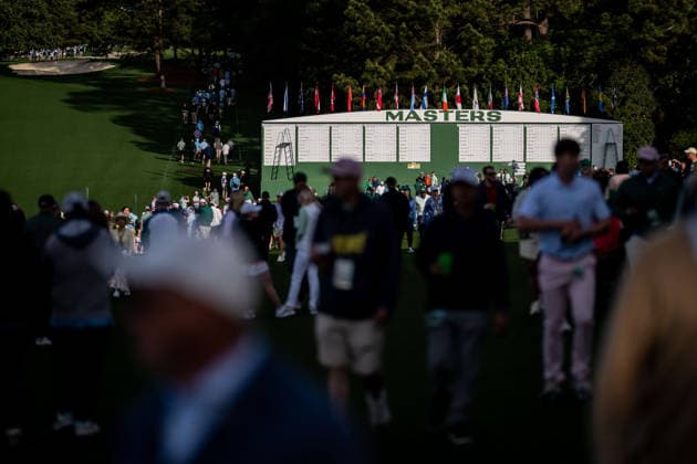 260406 General view of the leaderboard prior to the 2026 Masters Golf Tournament on April 6, 2026 in Augusta. Photo: Petter Arvidson BILDBYRAN kod PA PA1190 golf masters bbeng the masters augusta genre Copyright: PETTERxARVIDSON BB260406PA003