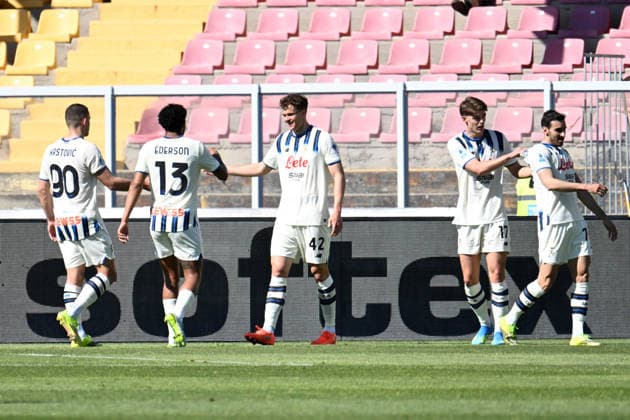 Atalanta BC celebrates after the goal during US Lecce vs Atalanta BC, Italian soccer Serie A match in Lecce, Italy, April 06 2026  Copyright: xPasqualexGolia IPAxSportx xipa-agency.netx xx IPA_73787576 IPA_Agency_IPA73787576