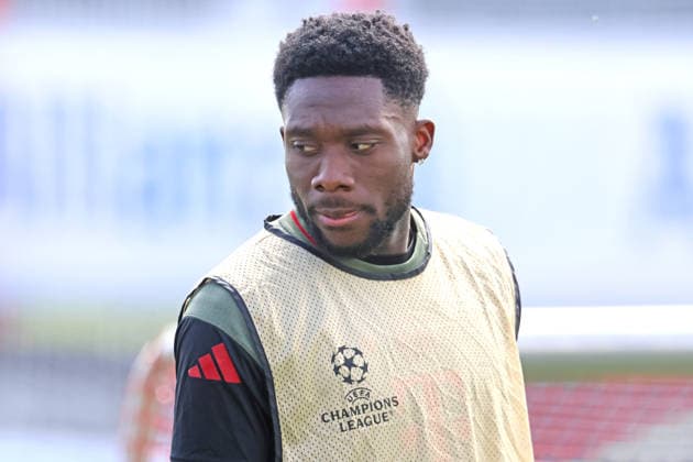 19 Alphonso Davies, Portraet, Portrait, Fussball Abschlusstraining vor UEFA Champions League Spiel Real Madrid CF - FC Bayern München 06.04.2026 Trainingsgelände, Säbenerstr. FOTO: Mladen Lackovic LakoPress