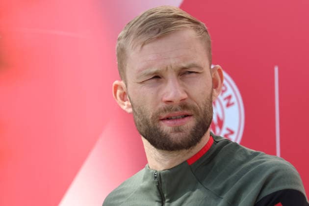 27 Konrad Laimer, Portraet, Portrait, Fussball Abschlusstraining vor UEFA Champions League Spiel Real Madrid CF - FC Bayern München 06.04.2026 Trainingsgelände, Säbenerstr. FOTO: Mladen Lackovic LakoPress