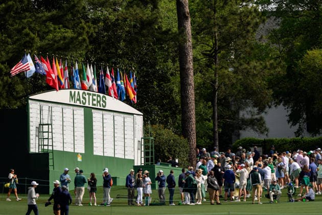 260406 General view of the leaderboard prior to the 2026 Masters Golf Tournament on April 6, 2026 in Augusta. Photo: Petter Arvidson BILDBYRAN kod PA PA1190 golf masters bbeng the masters augusta Copyright: PETTERxARVIDSON BB260406PA041