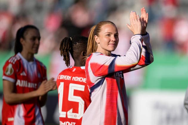 Fußball, DFB Pokal der Frauen, 20260406, FC Bayern München - SGS Essen. Im Bild Schlussjubel Glodis VIGGOSDOTTIR (Bayern, 4). München FC Bayern Campus Bayern Deutschland Copyright: Passion2Press MarkusxFischerx