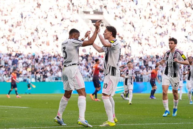 Juventus™ Bremer celebrates after scoring the 1-0 goal for his team during the Serie A soccer match between Juventus Fc and Genoa the Juventus Stadium in Turin, north west Italy - April 6, 2026. - Soccer  Copyright: xFabioxFerrari LaPressex