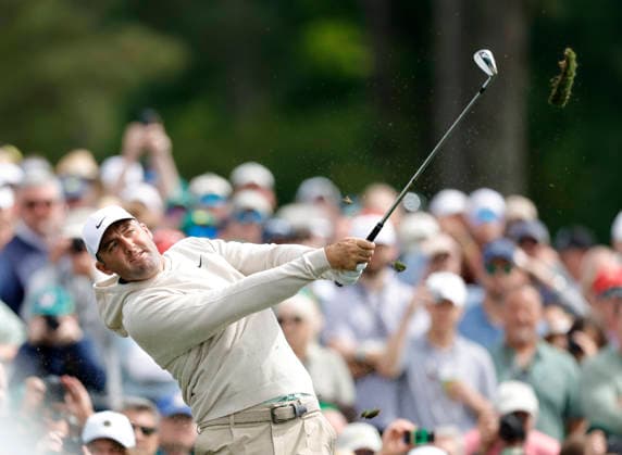 Scottie Scheffler hits a tee ball on the 12th hole during a practice round on the Monday before The Masters Tournament at Augusta National Golf Club on Monday, April 6, 2026 in Augusta, Georgia.  AUG20260406101 JOHNxANGELILLO