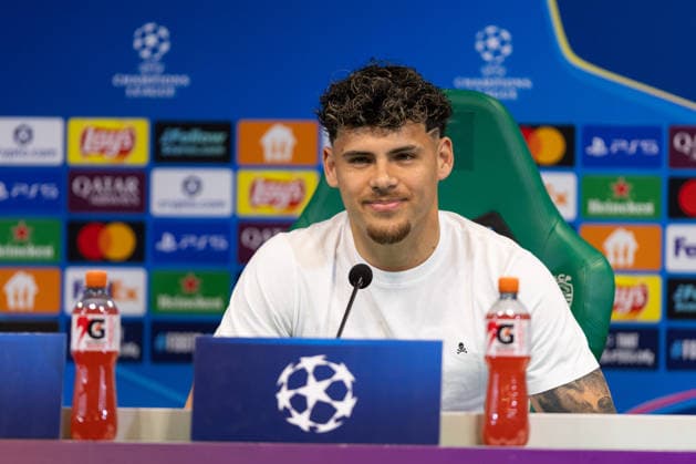 April 6, 2026, Lisbon, Lisbon, Portugal: Sporting defender from Uruguay MAXI ARAUJO (20) during the press conference, PK, Pressekonferenz before the UEFA Champions League between Sporting and Arsenal at Estadio Jose de Alvalade Lisbon Portugal - ZUMAs359 20260406_zsp_s359_009 Copyright: xAlexandrexdexSousax