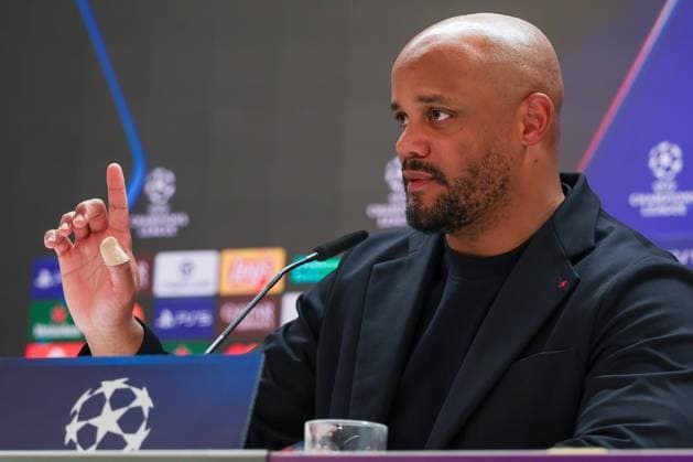 Chef-Trainer Vincent Kompany (FC Bayern Muenchen) gestikuliert, Pressekonferenz, FC Bayern Muenchen, Fussball, Maenner, UEFA Champions League, Saison 2025 2026, Pressekonferenz vor dem Viertelfinal-Hinspiel (Quarter Finals 1st Leg) gegen Real Madrid, 06.04.2026 Madrid Madrid Spanien
