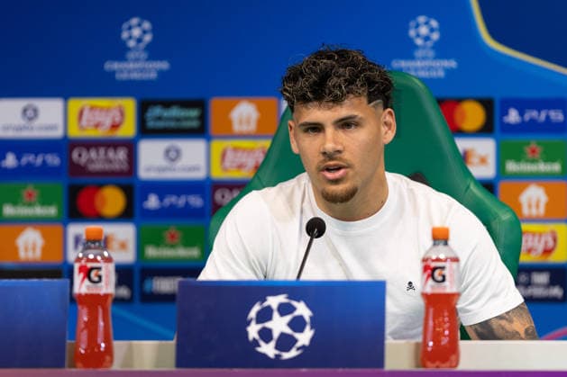 April 6, 2026, Lisbon, Lisbon, Portugal: Sporting defender from Uruguay MAXI ARAUJO (20) during the press conference, PK, Pressekonferenz before the UEFA Champions League between Sporting and Arsenal at Estadio Jose de Alvalade Lisbon Portugal - ZUMAs359 20260406_zsp_s359_037 Copyright: xAlexandrexdexSousax