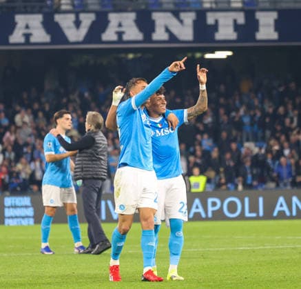 April 6, 2026, Naples, Italy: Giovanni Di Lorenzo of SSC Napoli and Alisson de Almeida Santos, celebrate at the end of the Serie A 2025 2026 football match between SSC Napoli and AC Milan at Diego Armando Maradona stadium. Soccer 2026: Napoli 1:0 Milan  - ZUMAs236 20260406_aap_s236_095 Copyright: xFabioxSassox