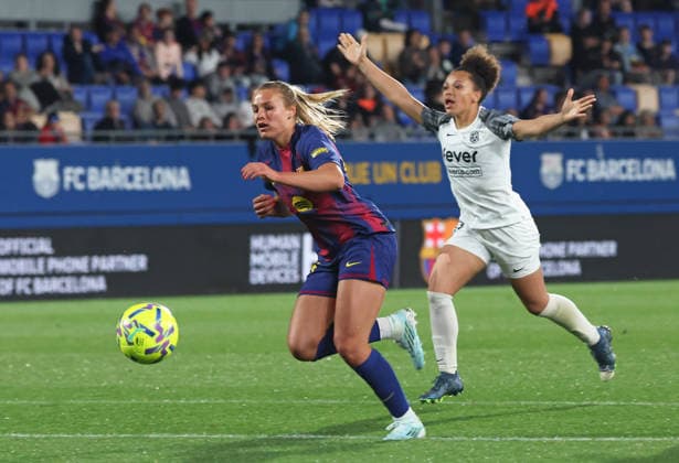 FC Barcelona, Barca Femeni v FC Badalona - Liga F Moeve Martine Fenger and Celya Barclais play during the match between FC Barcelona Femeni and Futbol Club Badalona Women, corresponding to week 25 of the Liga F Moeve, at the Johan Cruyff Stadium in Barcelona, Spain, on April 6, 2026. Barcelona Barcelona Spain  Copyright: xUrbanandsportx originalFilename:urbanandsport-fcbarcel260406_npdEu.jpg