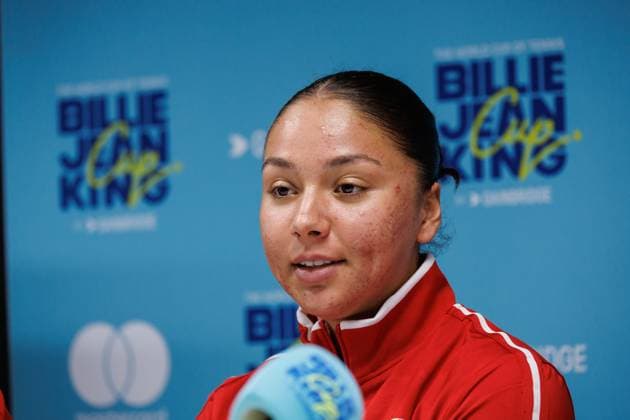 Belgian Sofia Costoulas pictured during a press conference, PK, Pressekonferenz of Belgian team ahead of the meeting between Belgium and USA, in the qualifiers of the Billie Jean King Cup tennis, in Oostende, Belgium, on Tuesday 07 April 2026. The game will be played on 10 and 11th April. PHOTO KURTxDESPLENTER  x170055415x