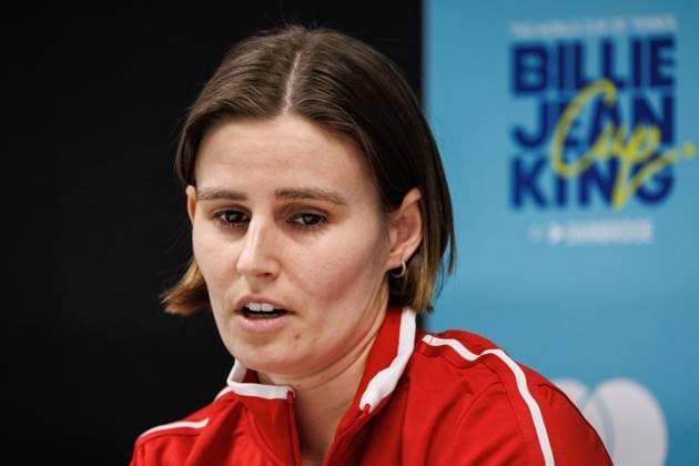Belgian Greet Minnen pictured during a press conference, PK, Pressekonferenz of Belgian team ahead of the meeting between Belgium and USA, in the qualifiers of the Billie Jean King Cup tennis, in Oostende, Belgium, on Tuesday 07 April 2026. The game will be played on 10 and 11th April. PHOTO KURTxDESPLENTER  x170055500x