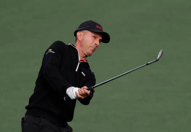 Mike Wier hits a pitch shot to the 2nd hole during a practice round on the Tuesday before The Masters Tournament at Augusta National Golf Club on Tuesday, April 7, 2026 in Augusta, Georgia.  AUG20260407121 JOHNxANGELILLO