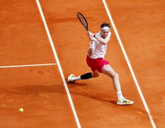 Monte-Carlo Rolex Master Tennis PHOTOPQR NICE MATIN Dylan Meiffret ; Roquebrune Cap-Martin ; 07 04 2026 ; 119e edition du Rolex Monte-Carlo Masters de Tennis. Matchs du 4e jour. ICI : match entre le francais Gael Monfils et le kazakhstanais Alexander bublik ICI : Alexander Bublik Rolex Monte-Carlo Masters at Monte-Carlo Country Club on April 7, 2026 in Monte-Carlo.