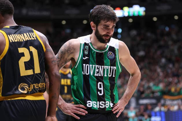 April 7, 2026, Badalona, Barcelona, Spain: Ricky Rubio of Asisa Joventut gestures during the Basketball Champions League, basketball match played between Asisa Joventut and AEK BC at Olimpic Arena on April 07, 2026 in Badalona, Spain. Badalona Spain - ZUMAa181 20260407_zaa_a181_168 Copyright: xIrinaxR.xHipolitox
