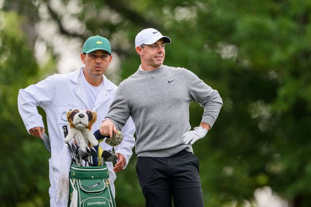 260407 Rory McIlroy of Northern Ireland with his caddie Harry Diamond during a practice round prior to the 2026 Masters Golf Tournament on April 7, 2026 in Augusta. Photo: Petter Arvidson BILDBYRAN kod PA PA1191 golf masters bbeng the masters augusta Copyright: PETTERxARVIDSON BB260407PA069