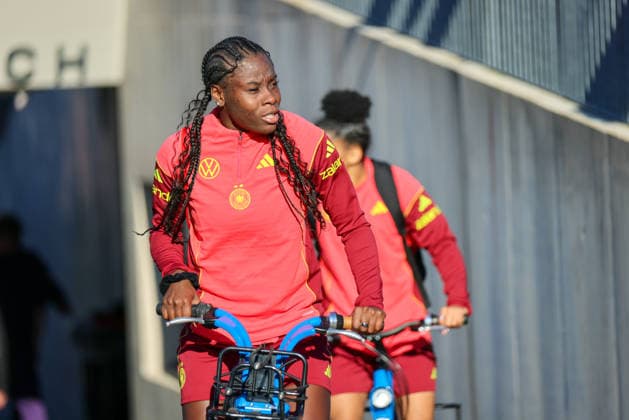 Herzogenaurach, Deutschland 07. April 2026: Medienoffenes Training der deutschen Fußballnationalmannschaft der Frauen zur Vorbereitung auf die WM-Qualifikation Im Bild: Nicole Anyomi (Deutschland) Copyright: HMBxMedia MadeleinexFantini