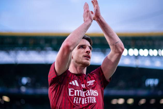 April 7, 2026, Lisbon, Lisbon, Portugal: LISBON, PORTUGAL - APRIL 07: DECLAN RICE of Arsenal is seen thanking the fans support during the the UEFA Champions League 2025 26 Quarter-Final First Leg match between Sporting Clube de Portugal and Arsenal FC at Estadio Jose Alvalade on April 07, 2026 in Lisbon, Portugal. Sporting CP X Arsenal - UEFA Champions League 2025 26  - ZUMAl192 20260407_zsp_l192_001 Copyright: xMiguelxLemosx