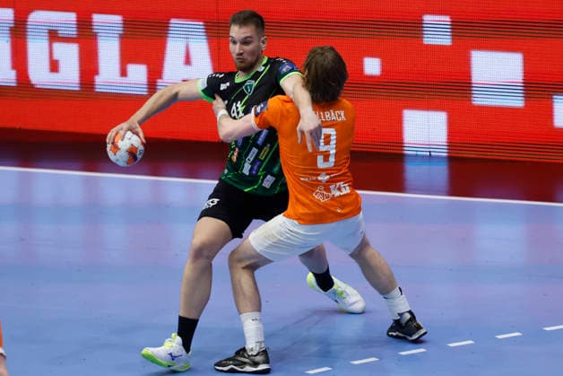 RK Nexe v IFK Kristianstad - EHF European League Men 2025 2026 Tin Lucin of RK Nexe in action against Anton Hallback of IFK Kristianstad during the EHF European League Men 2025 26 play-offs 2nd leg match between RK Nexe and IFK Kristianstad at Sports Hall King Tomislav on April 7, 2026 in Nasice, Croatia.  DavorxJavorovic PIXSELL