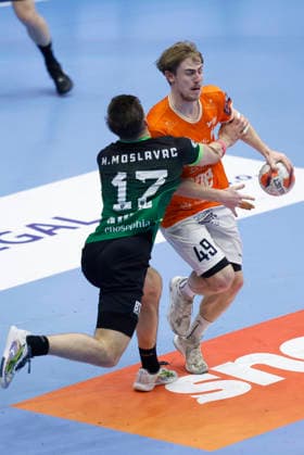 RK Nexe v IFK Kristianstad - EHF European League Men 2025 2026 Isaac Biel Nielsen of IFK Kristianstad in action against Matko Moslavac of RK Nexe during the EHF European League Men 2025 26 play-offs 2nd leg match between RK Nexe and IFK Kristianstad at Sports Hall King Tomislav on April 7, 2026 in Nasice, Croatia.  DavorxJavorovic PIXSELL