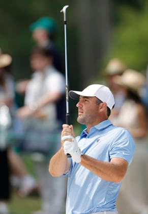 Scottie Scheffler hits a shot to the 7th green during a practice round on the Tuesday before The Masters Tournament at Augusta National Golf Club on Tuesday, April 7, 2026 in Augusta, Georgia.  AUG20260407129 JOHNxANGELILLO
