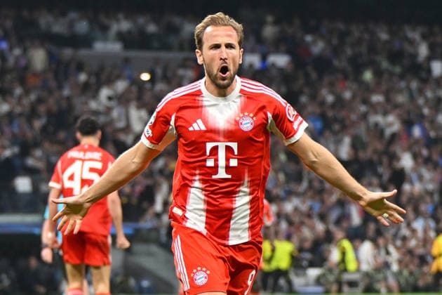 Madrid, Estadio Santiago Bernabeu, 07.04.26, GER, Herren, UEFA Champions League, Viertelfinale, Saison 2025-2026, Real Madrid - FC Bayern Muenchen Bild: Harry KANE (Muenchen) jubelt nach seinem Tor zum 0:2 UEFA regulations prohibit any use of photographs as image sequences and or quasi-video. Spanien *** Madrid, Estadio Santiago Bernabeu, 07 04 26, GER, Men, UEFA Champions League, Quarter-final, Season 2025 2026, Real Madrid FC Bayern Muenchen Picture Harry KANE Muenchen cheers after his goal to 0 2 UEFA regulations prohibit any use of photographs as image sequences and or quasi video Spain