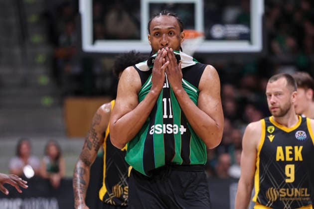 April 7, 2026, Badalona, Barcelona, Spain: Jabari Parker of Asisa Joventut gestures during the Basketball Champions League, basketball match played between Asisa Joventut and AEK BC at Olimpic Arena on April 07, 2026 in Badalona, Spain. Badalona Spain - ZUMAa181 20260407_zaa_a181_301 Copyright: xIrinaxR.xHipolitox