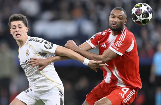 Real Madrid v Bayern Munich - UEFA Champions League MADRID, SPAIN - APRIL 7: Arda Guler (L) of Real Madrid in action against Jonathan Tah (R) of Bayern Munich during UEFA Champions League quarterfinals first leg match between Real Madrid and Bayern Munich at Bernabeu Stadium in Madrid, Spain on April 7, 2026. Burak Akbulut Anadolu Madrid Spain. Editorial use only. Please get in touch for any other usage.  Copyright: x2026xAnadoluxBurakxAkbulutx