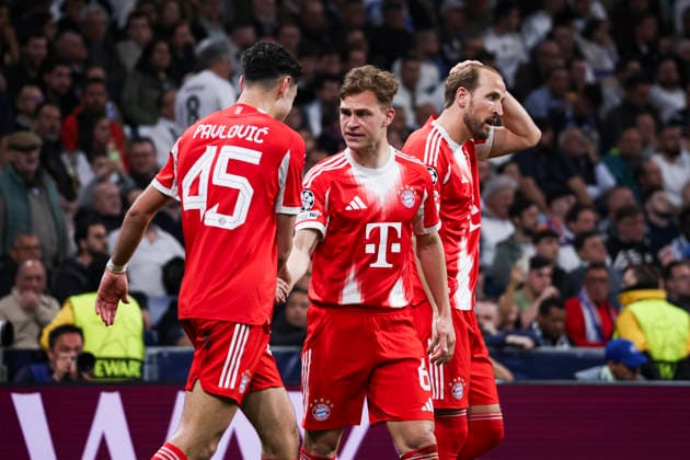 UEFA Champions League 2025 2026 quarter-final, Real Madrid FC Bayern Munich, at Estadio Bernabeu in Madrid Spain April 07, 2026, Madrid, Madrid, Spain: Harry Kave of Bayern Munich celebrates his goal wit his teammates during the UEFA Champions League 2025 2026 quarter-final, Real Madrid FC Bayern Munich, at Estadio Bernabeu in Madrid Spain Madrid Madrid Spain Copyright: xAlejandroxMatiasx