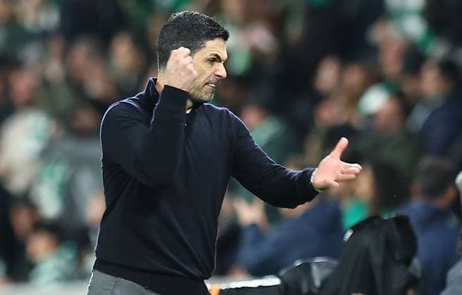 Mikel Arteta manager of Arsenal reacts Sporting v Arsenal, UEFA Champions League, Quarter Final, First Leg, Football, Estadio Jose Alvalade, Lisbon, Portugal - 07 Apr 2026Lisbon Estádio José Alvalade Portugal EDITORIAL USE ONLY No use with unauthorised audio, video, data, fixture lists, club league logos or live services. Online in-match use limited to 120 images, no video emulation. No use in betting, games or single club league player publications. Copyright: xMichaelxZemanek Shutterstockx 16811860w