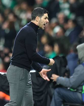 Mikel Arteta manager of Arsenal reacts Sporting v Arsenal, UEFA Champions League, Quarter Final, First Leg, Football, Estadio Jose Alvalade, Lisbon, Portugal - 07 Apr 2026Lisbon Estádio José Alvalade Portugal EDITORIAL USE ONLY No use with unauthorised audio, video, data, fixture lists, club league logos or live services. Online in-match use limited to 120 images, no video emulation. No use in betting, games or single club league player publications. Copyright: xMichaelxZemanek Shutterstockx 16811860x