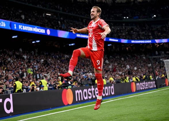 FUSSBALL CHAMPIONS LEAGUE SAISON 2025 2026 Viertelfinal Hinspiel 07.04.2026 Real Madrid - FC Bayern Muenchen Jubel FC Bayern Muenchen nach dem Tor zum 0 - 2, Torschuetze Harry Kane