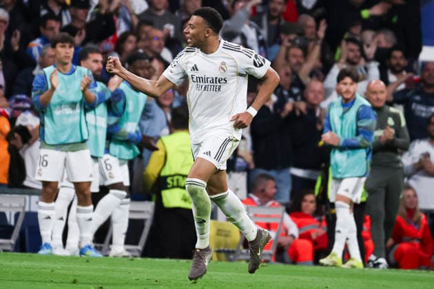 UEFA Champions League 2025 2026 quarter-final, Real Madrid FC Bayern Munich, at Estadio Bernabeu in Madrid Spain April 07, 2026, Madrid, Madrid, Spain: Kylian Mbappe of Real Madrid celebrates his goal during the UEFA Champions League 2025 2026 quarter-final, Real Madrid FC Bayern Munich, at Estadio Bernabeu in Madrid Spain Madrid Madrid Spain Copyright: xAlejandroxMatiasx