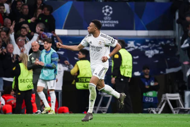 UEFA Champions League 2025 2026 quarter-final, Real Madrid FC Bayern Munich, at Estadio Bernabeu in Madrid Spain April 07, 2026, Madrid, Madrid, Spain: Kylian Mbappe of Real Madrid celebrates his goal during the UEFA Champions League 2025 2026 quarter-final, Real Madrid FC Bayern Munich, at Estadio Bernabeu in Madrid Spain Madrid Madrid Spain Copyright: xAlejandroxMatiasx