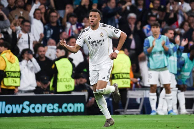 UEFA Champions League 2025 2026 quarter-final, Real Madrid FC Bayern Munich, at Estadio Bernabeu in Madrid Spain April 07, 2026, Madrid, Madrid, Spain: Kylian Mbappe of Real Madrid celebrates his goal during the UEFA Champions League 2025 2026 quarter-final, Real Madrid FC Bayern Munich, at Estadio Bernabeu in Madrid Spain Madrid Madrid Spain Copyright: xAlejandroxMatiasx