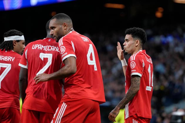 April 7, 2026, Madrid, Madrid, Spain: Luis Diaz of Bayern Munich celebrates a goal during the UEFA Champions League 2025 26 Quarter-finals First Leg match between Real Madrid C.F. and Bayern Munich at Bernabeu stadium on April 07, 2026, in Madrid, Spain. Madrid Spain - ZUMAa181 20260407_zaa_a181_501 Copyright: xOscarxJ.xBarrosox