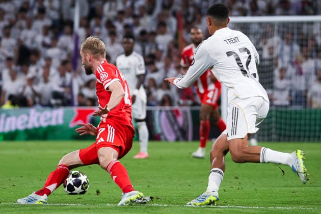 UEFA Champions League 2025 2026 quarter-final, Real Madrid FC Bayern Munich, at Estadio Bernabeu in Madrid Spain April 07, 2026, Madrid, Madrid, Spain: Konrad Laimer of Bayern Munich during the UEFA Champions League 2025 2026 quarter-final, Real Madrid FC Bayern Munich, at Estadio Bernabeu in Madrid Spain Madrid Madrid Spain Copyright: xAlejandroxMatiasx